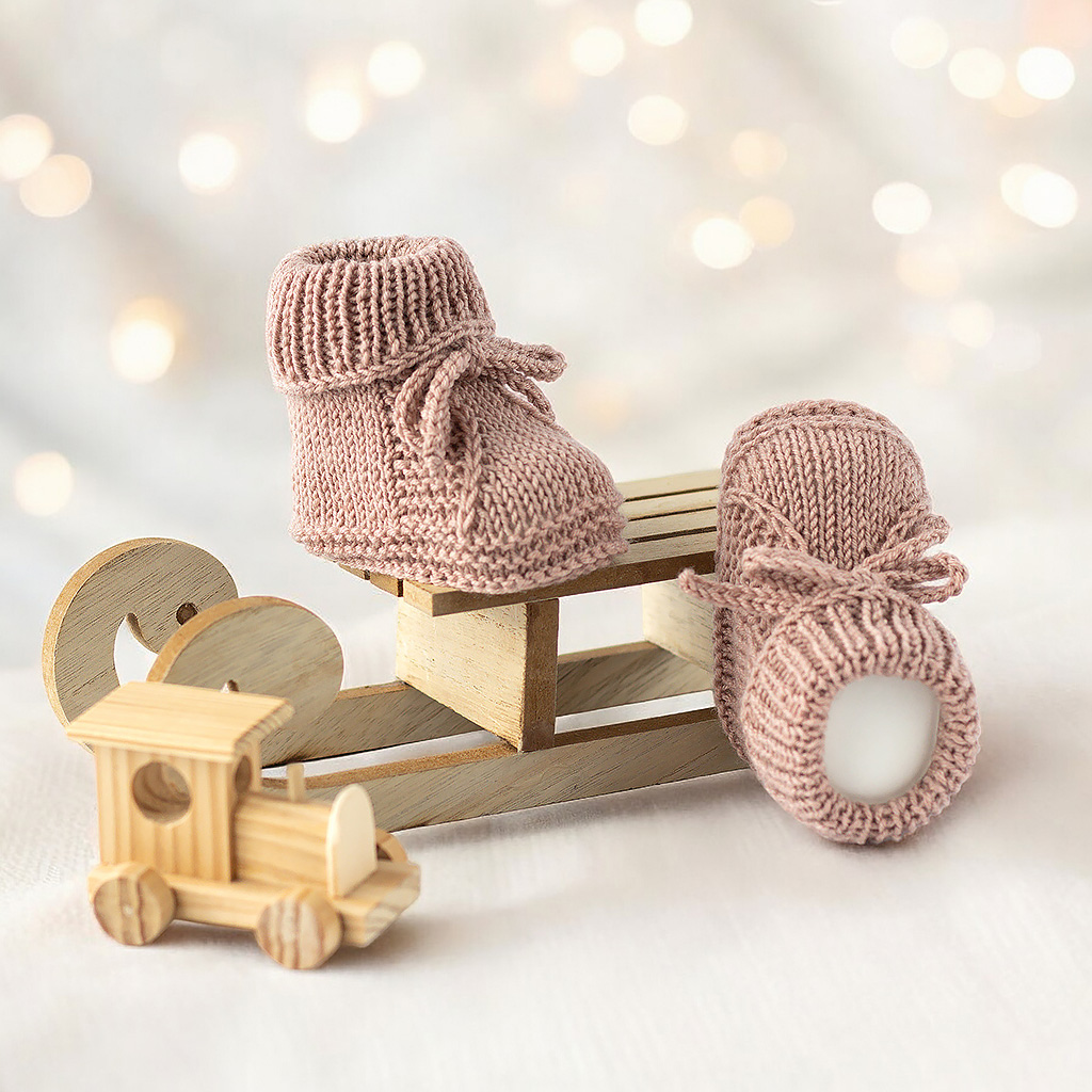 Babyschuhe handgestrickt in der Farbe Wüstenrose