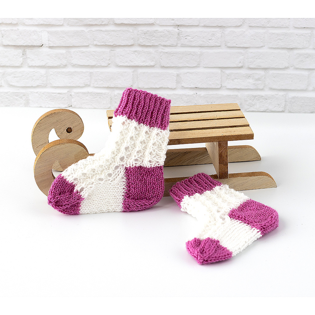 Babysocken mit Lochmuster weiß-pink