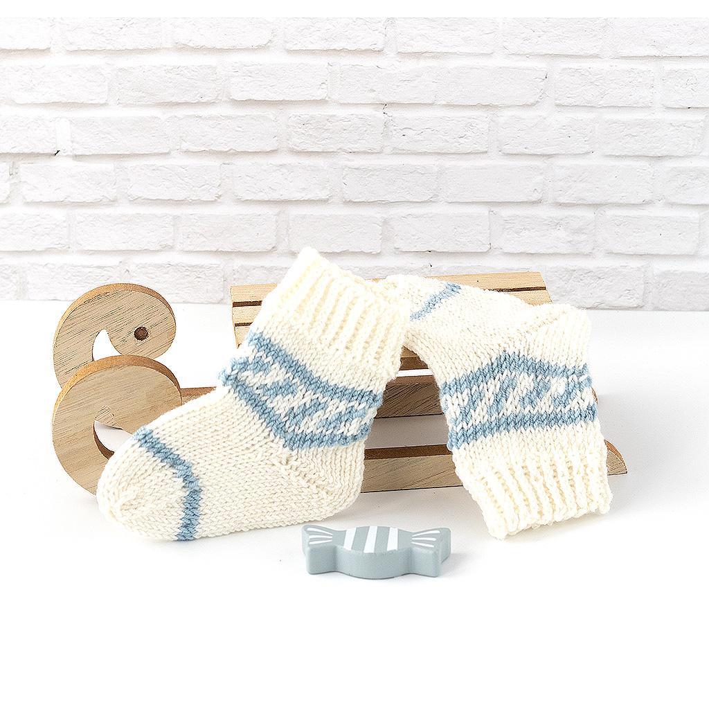 Babysocken blau weiß zitronengelb