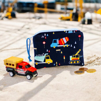 Geldbörse für Kinder mit Baufahrzeugen dunkelblau
