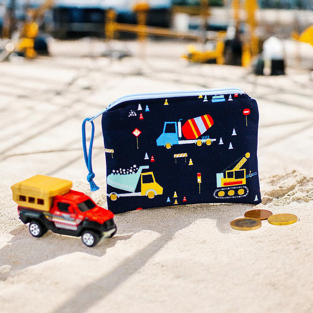 Geldbörse für Kinder mit Baufahrzeugen dunkelblau