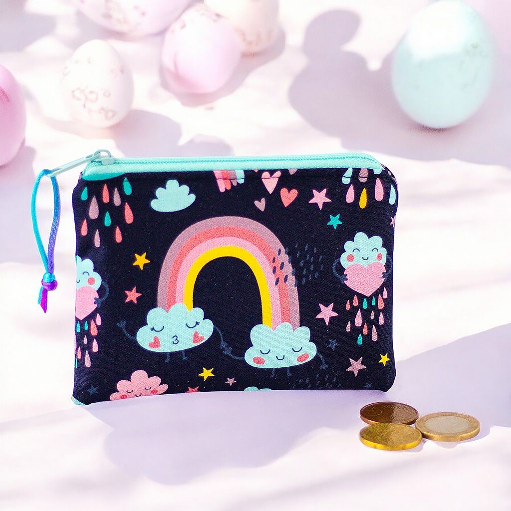 Geldbörse für Kinder mit Regenbogen und buntem Regen