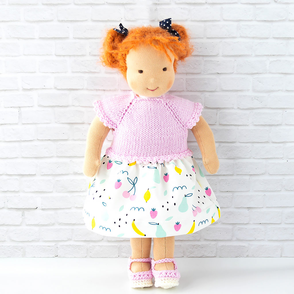 Puppenkleid mit Obst rosa