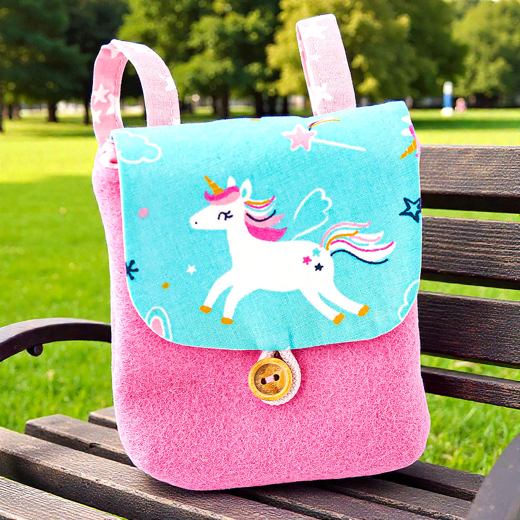 Puppenrucksack für Waldorfpuppen mit Einhorn in mint