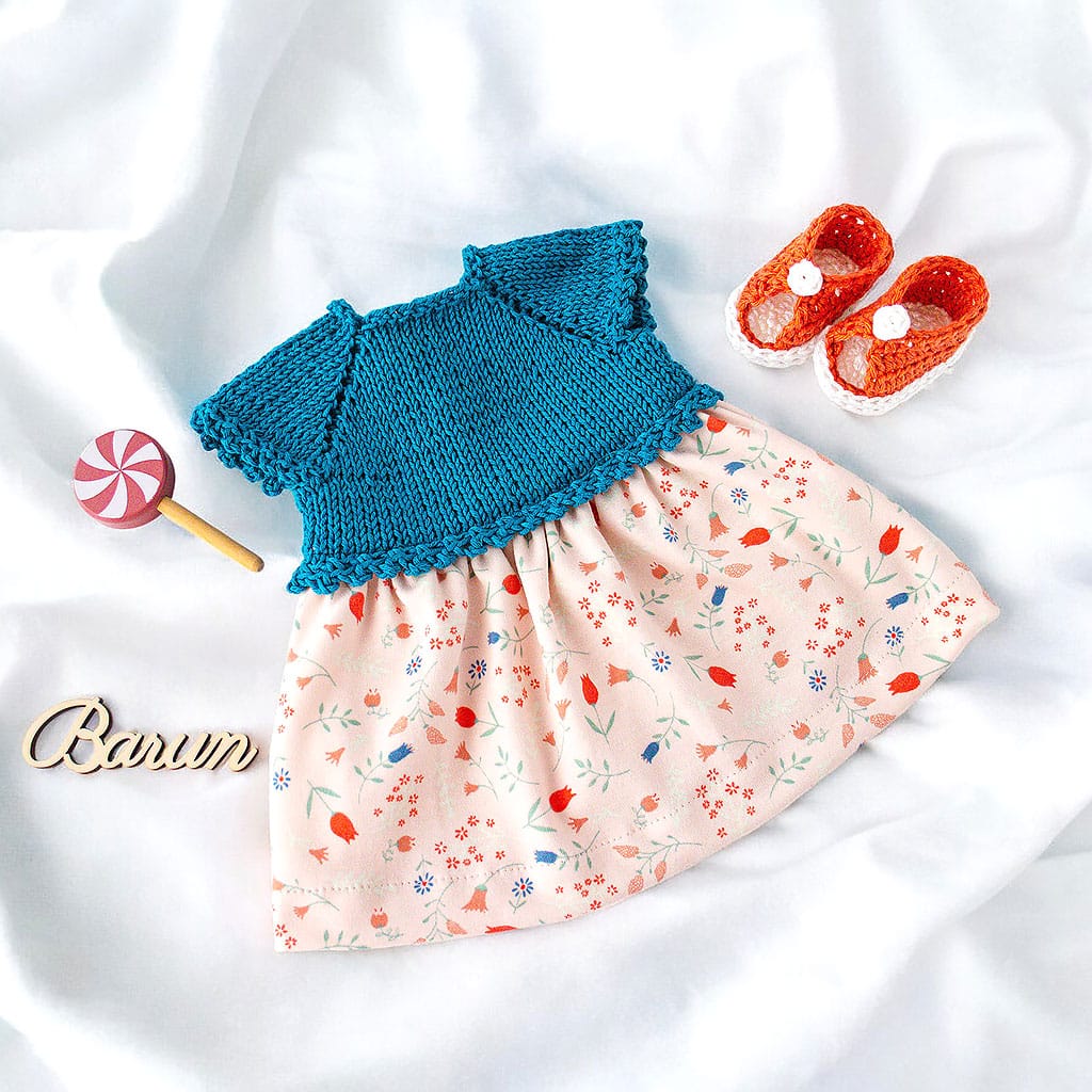 Puppenkleidung Sommerwiese mit Strickoberteil von Barun-Kids