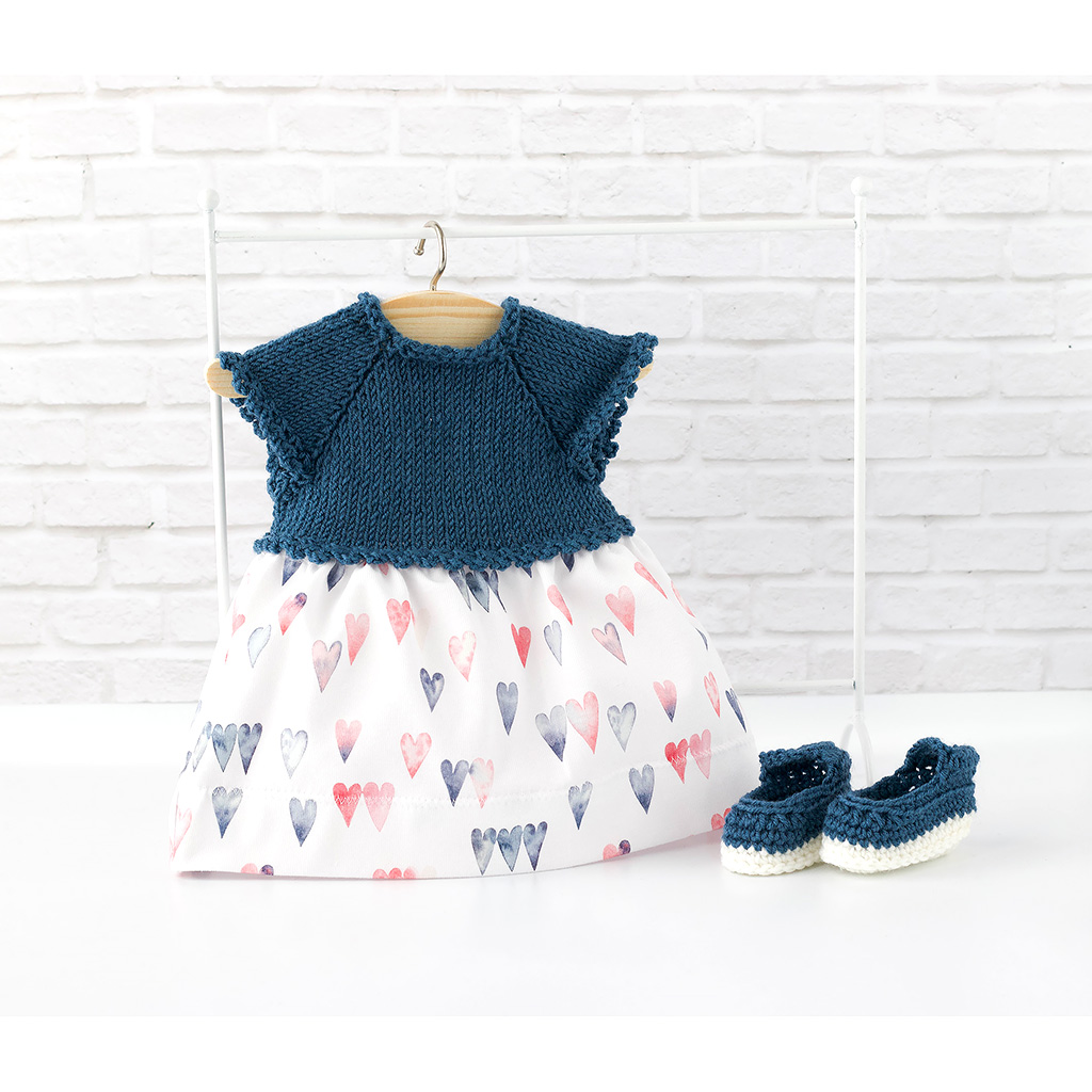 Puppenkleid mit Herzen blau
