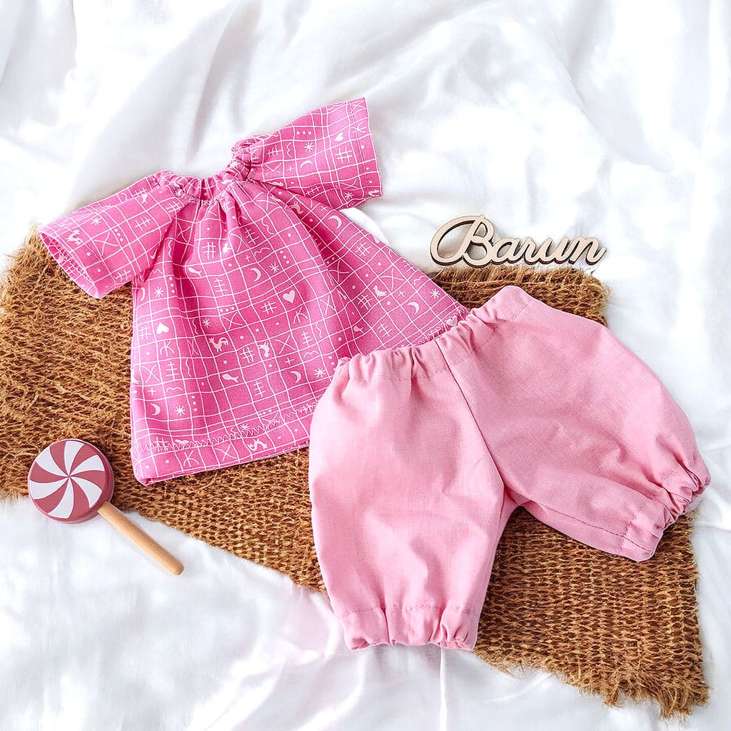 Puppenset Tunika mit Karomuster für Waldorfpuppen