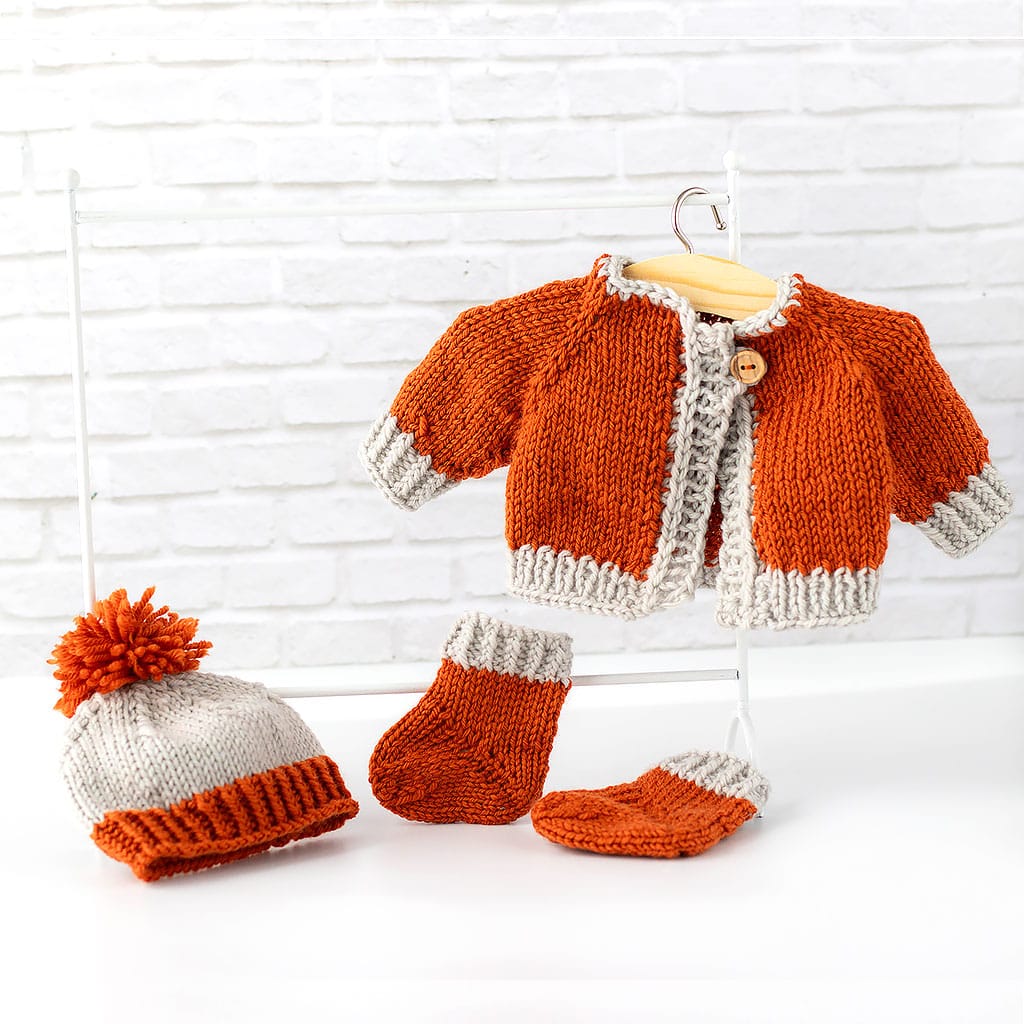 Puppenset Merinowolle curry hellgrau