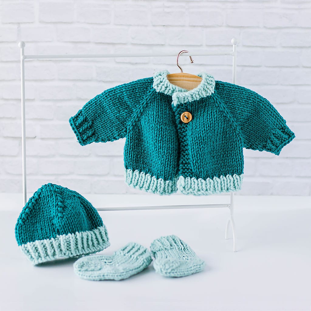 Puppenset Merinowolle petrol hellblau