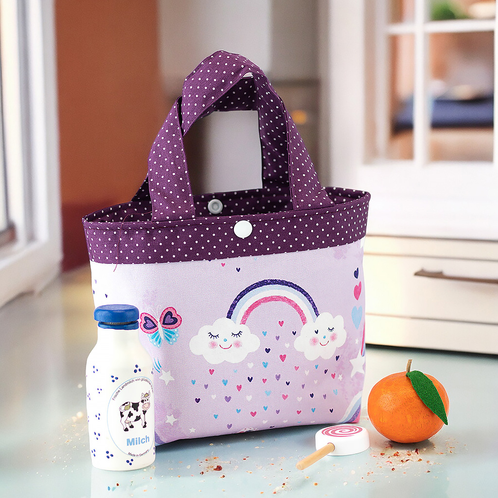 Kindertasche mit Regenbogenwolken in lila