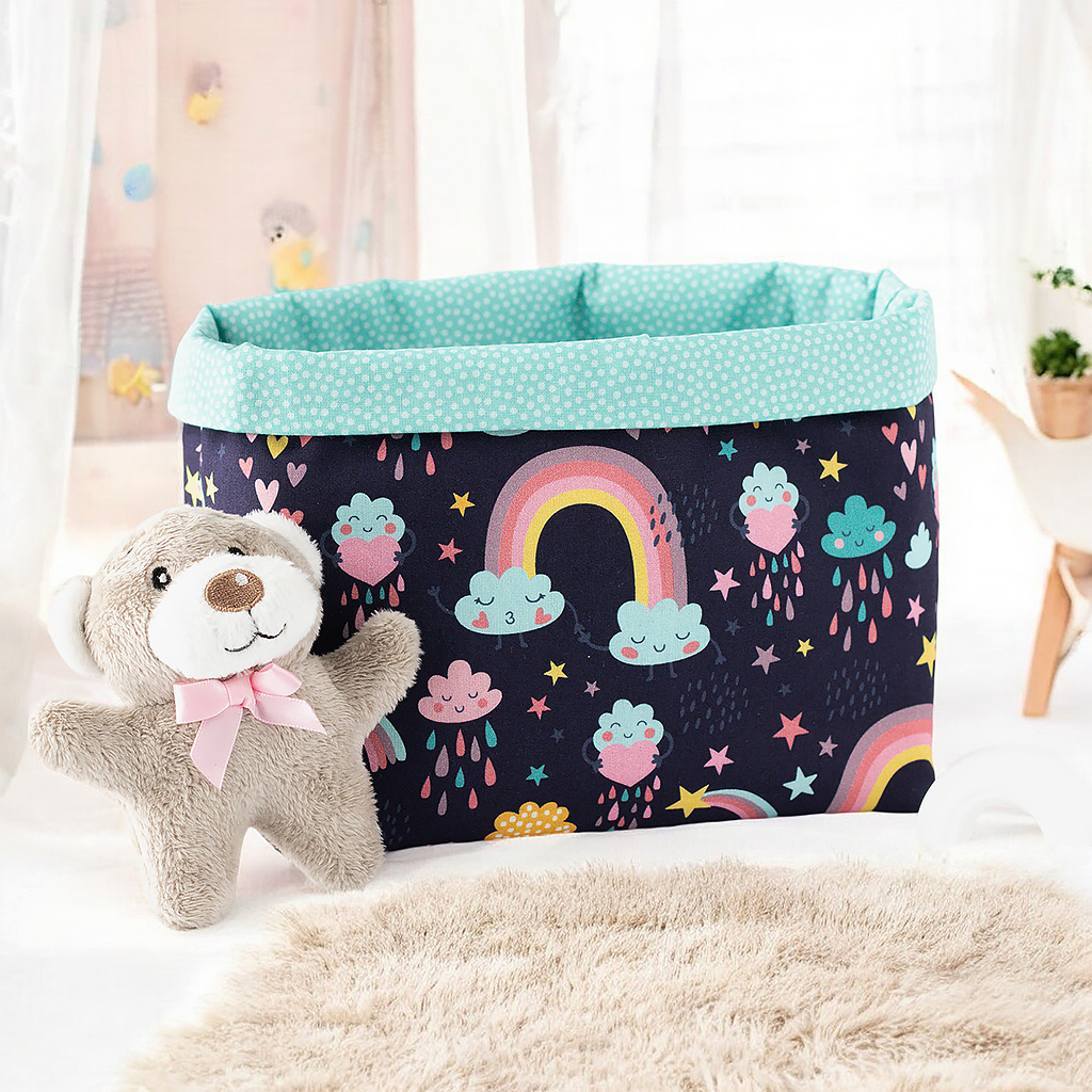 Utensilo mit Regenbogen und bunter Regen