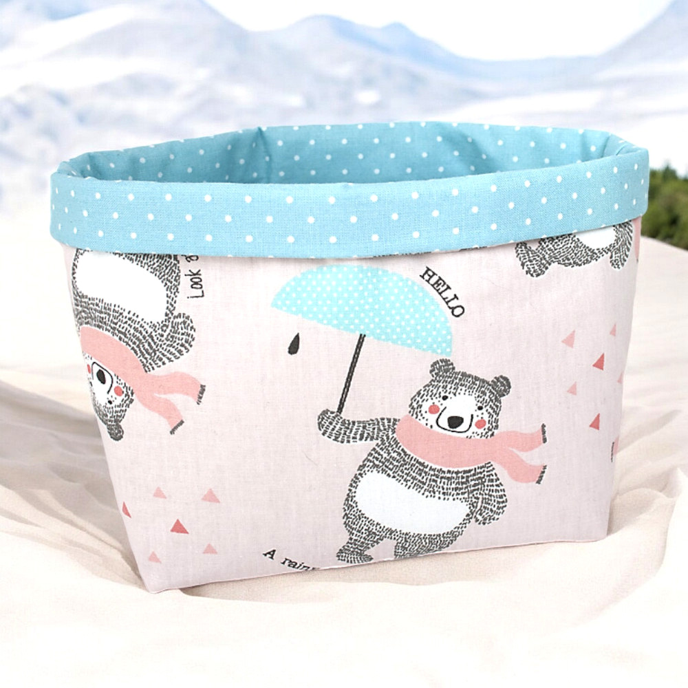 Utensilo mit Bär in rosa und mintfarbenem Kombistoff