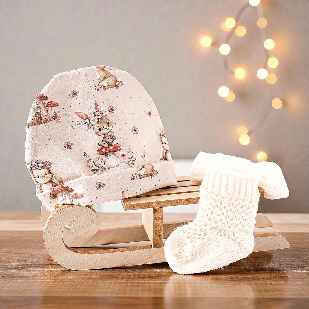 Babymütze Hase und Socken in Natur